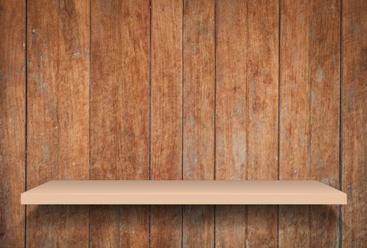 Empty brown shelf on old wooden background, stock photo