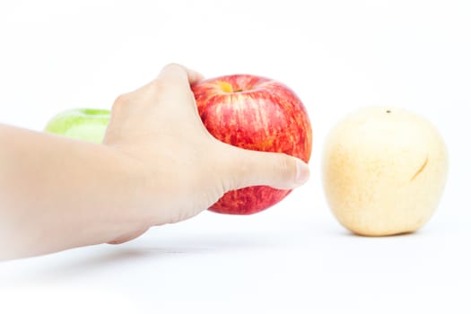 Three different kind of apples on white background, stock photo