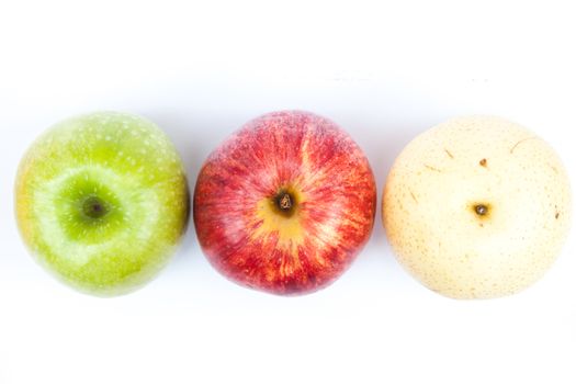 Three different kind of apples on white background, stock photo