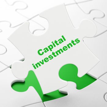Currency concept: Capital Investments on White puzzle pieces background, 3D rendering