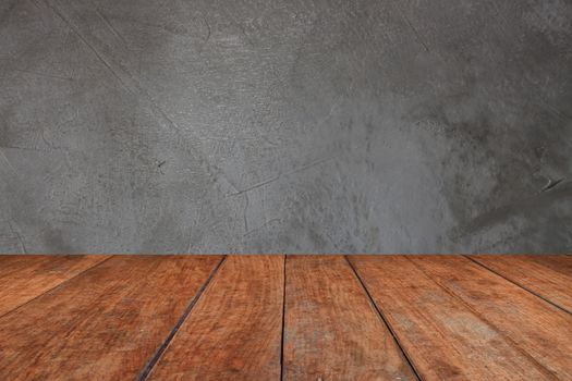 Perspective brown wood on concrete texture as a retro pattern wall