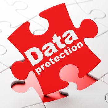 Protection concept: Data Protection on Red puzzle pieces background, 3D rendering