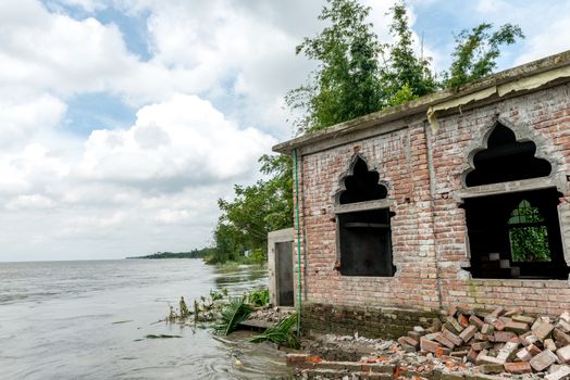 Dohar, Bangladesh - August 5, 2016: Heavy flooding from monsoon rain and tide from river in Dohar, Bangladesh on August 5, 2016