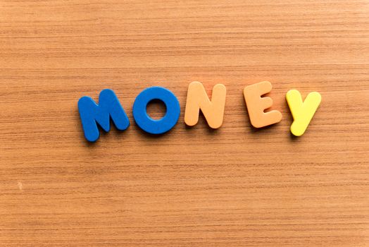 money colorful word on the wooden background