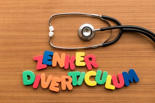 zenker diverticulum colorful word with stethoscope on wooden background