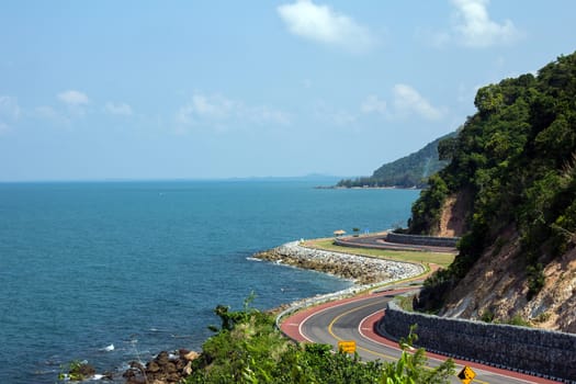 Winding road by the sea in Chanthaburi, Thailand