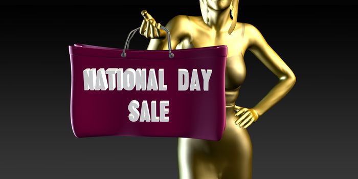 National Day Sale with a Lady Holding Shopping Bags