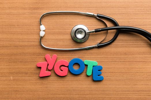 zygote colorful word with stethoscope on wooden background