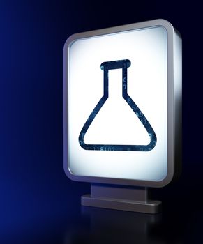 Science concept: Flask on advertising billboard background, 3D rendering