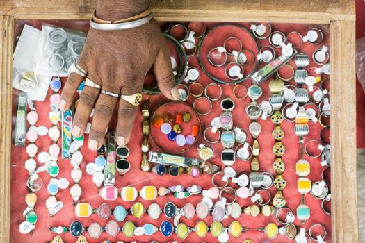 Kushtia, Bangladesh - May 19, 2016: colorful stones and ring at kushtia, bangladesh