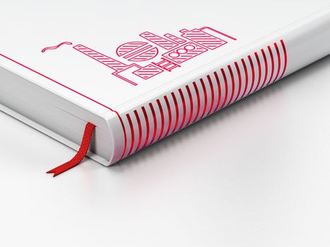 Manufacuring concept: closed book with Red Oil And Gas Indusry icon on floor, white background, 3D rendering