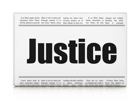 Law concept: newspaper headline Justice on White background, 3D rendering