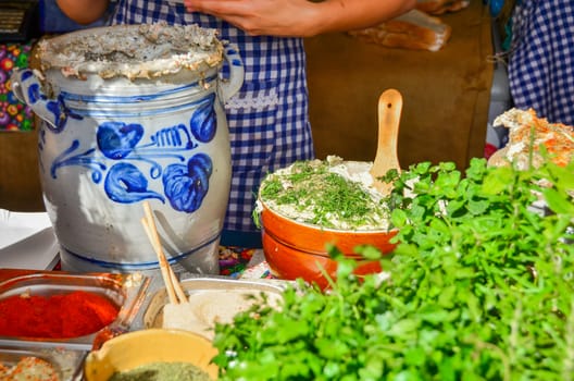 Home made lard selling on the St. Dominics Fair in Gdansk Poland. The return of tradition