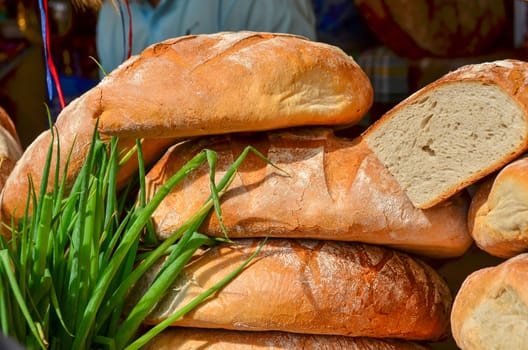 Market selling traditional Polish  bread during annual St. Dominics Fair