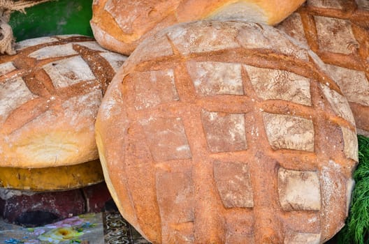 Market selling traditional Polish  bread during annual St. Dominics Fair