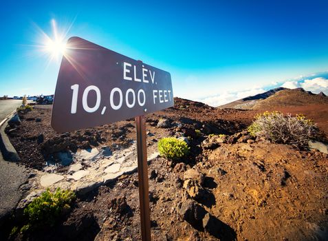 Elevation Sign at the Summit of Haleakala, Maui, Color Image