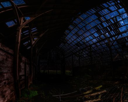 Looking Through an Abandoned Barn at Night, Color Image, Night