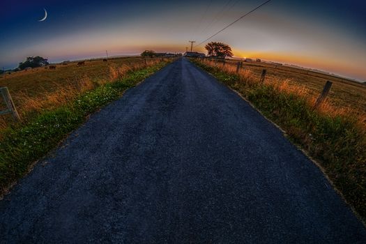 The Road to the Farm, Fisheye, Landscape, Evening, Northern California, USA