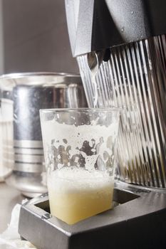 glass of fresh juice in juicer squeezer