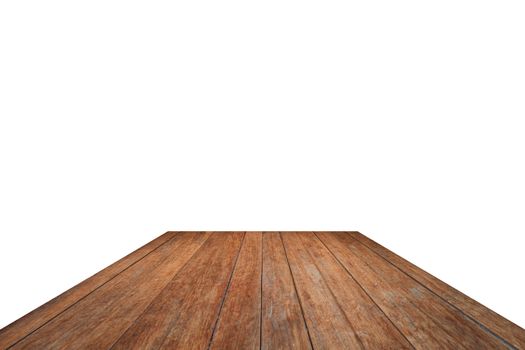 Old wooden table top isolated on white background, stock photo