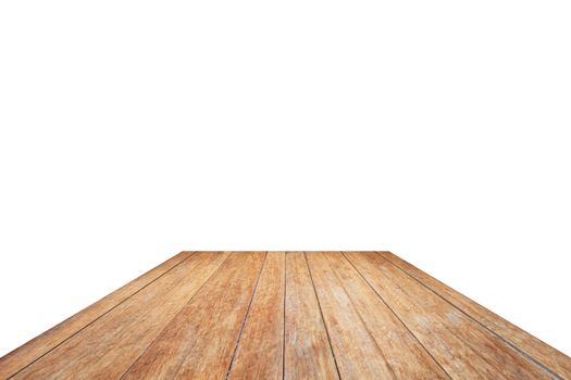 Wooden table top isolated on white background, stock photo