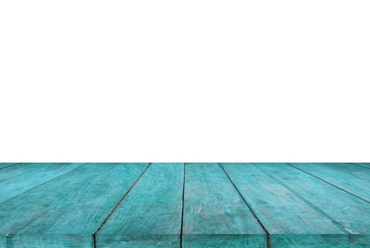 Blue wood table top on white background, stock photo