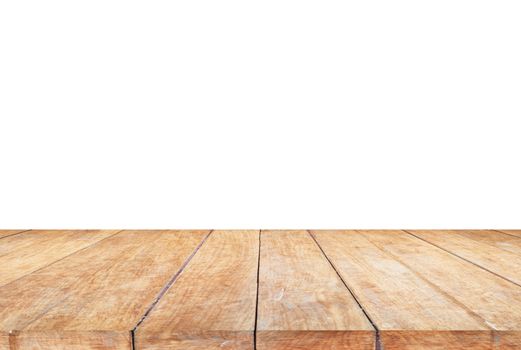 Top of wooden table on white background, stock photo