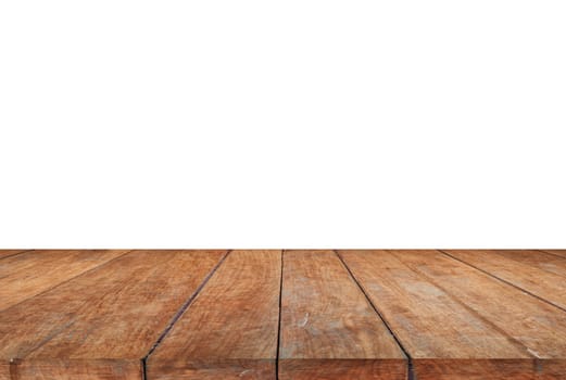 Wood table top on white background, stock photo