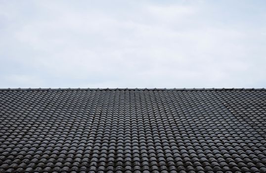 Close up roof texture with blue sky background.