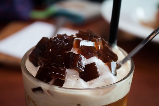Iced coffee toping with jelly, stock photo