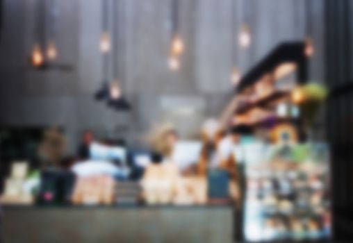 Blurred background in coffee shop, stock photo