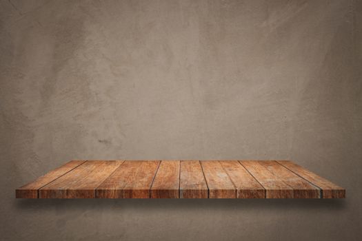 Top of wooden shelf on concrete background. For product display