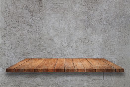 Top wooden table on abstrsct gray concrete texture background