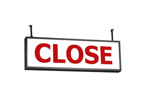 Close signboard on white background, stock photo