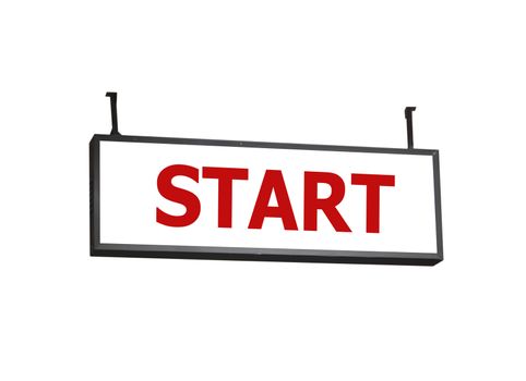 Start signboard on white background, stock photo