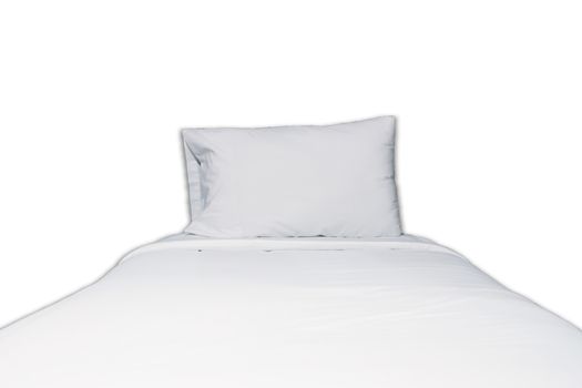 Close up white bedding and pillow on white background, stock photo