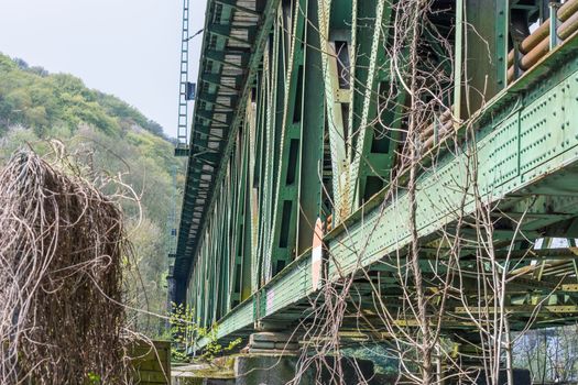 Railway bridge of steel for pedestrians and cyclists on the Ruhr in Essen Kupferdreh.