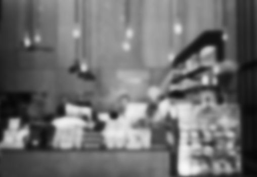 Blurred background in coffee shop with black and white tone, stock photo