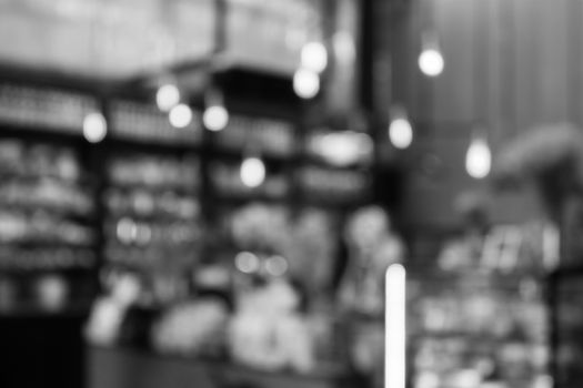 Coffee shop blurred background with black and white tone, stock photo