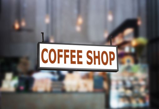 Coffee shop signboard with blurred background in coffee shop