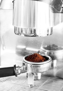 Coffee grind in group with black and white filter, stock photo