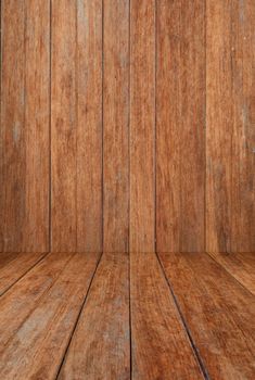 Perspective brown wood floor panel background, stock photo

