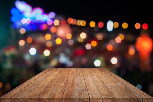 Brown wooden with abstract blurred bokeh lights, stock photo