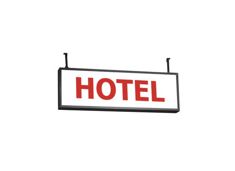 Hotel signboard on white background, stock photo