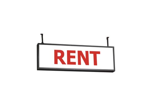 Rent signboard on white background, stock photo