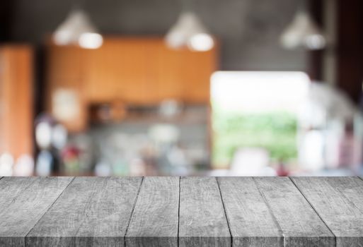 Black and white top wooden with abstract blur coffee shop background, stock photo