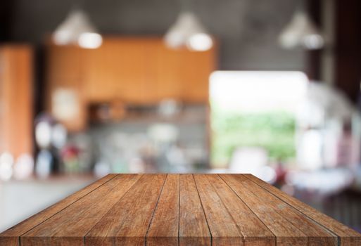 Brown top wooden with abstract blur coffee shop background, stock photo