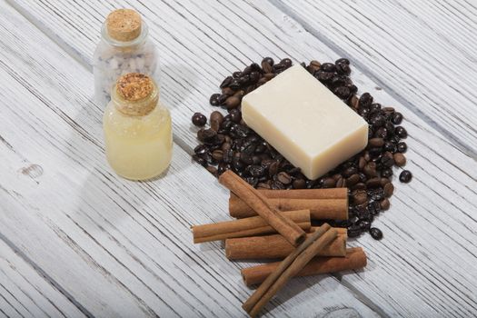 handmade coffee scented soap on wooden background