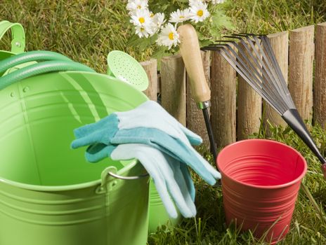 gardening tools in the garden