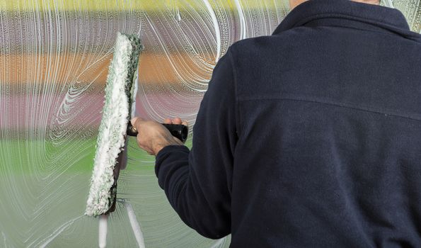 window cleaning with a squeegee